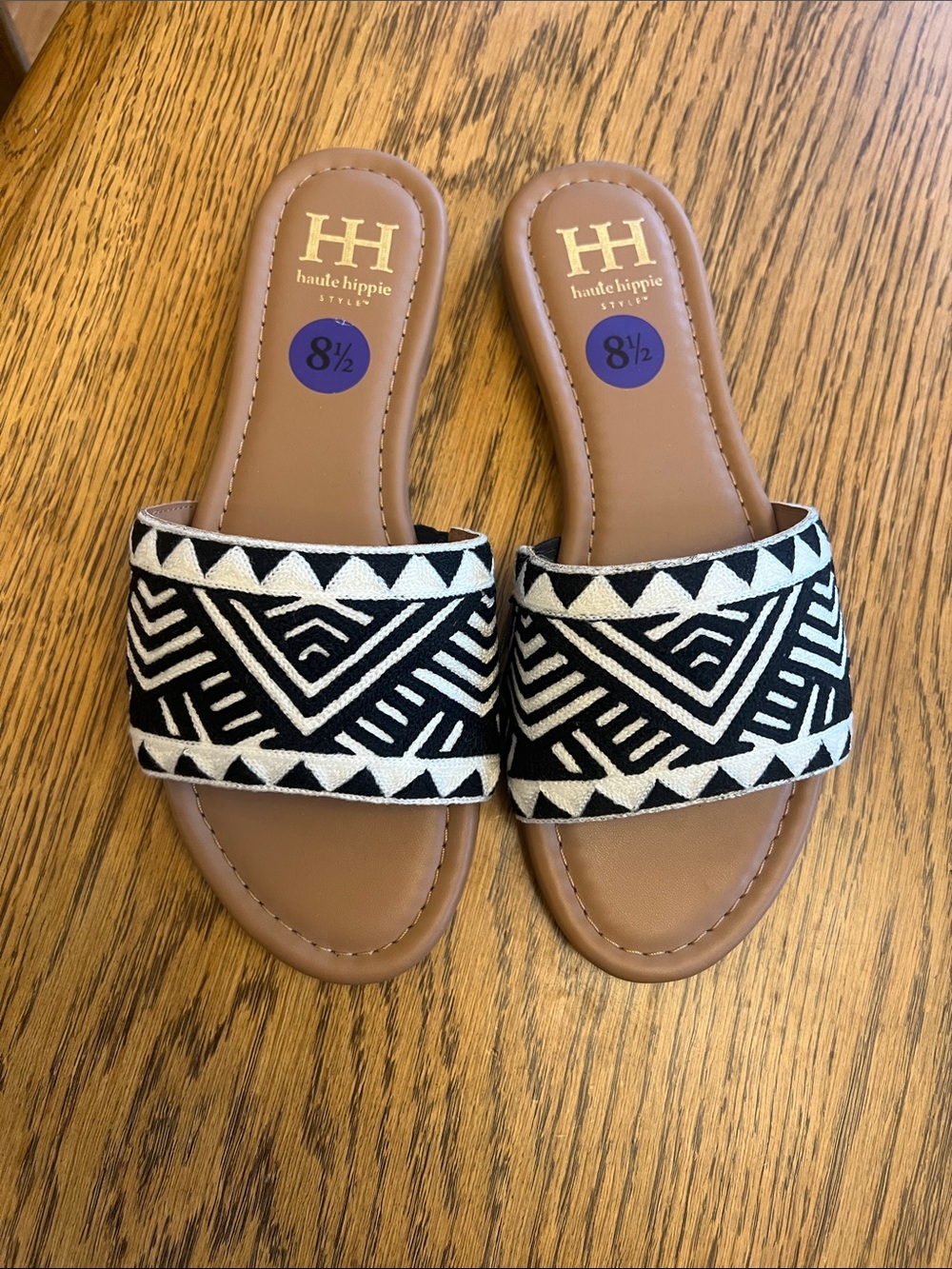 Haute Hippie Black & White Tribal Slide Sandals